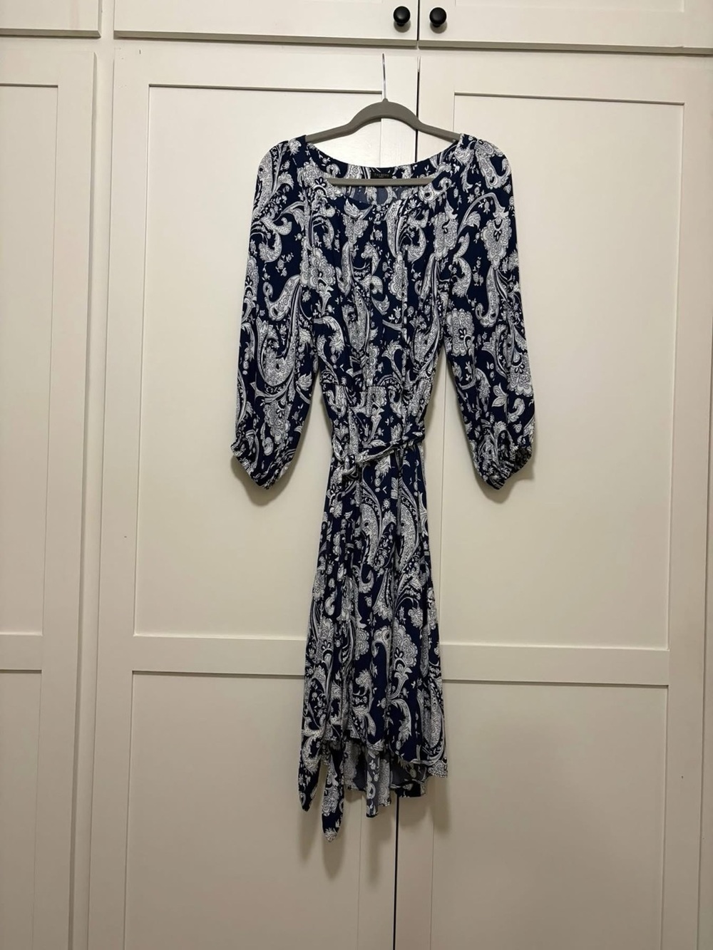 Talbots Navy and White Paisley High-Low Midi Dress